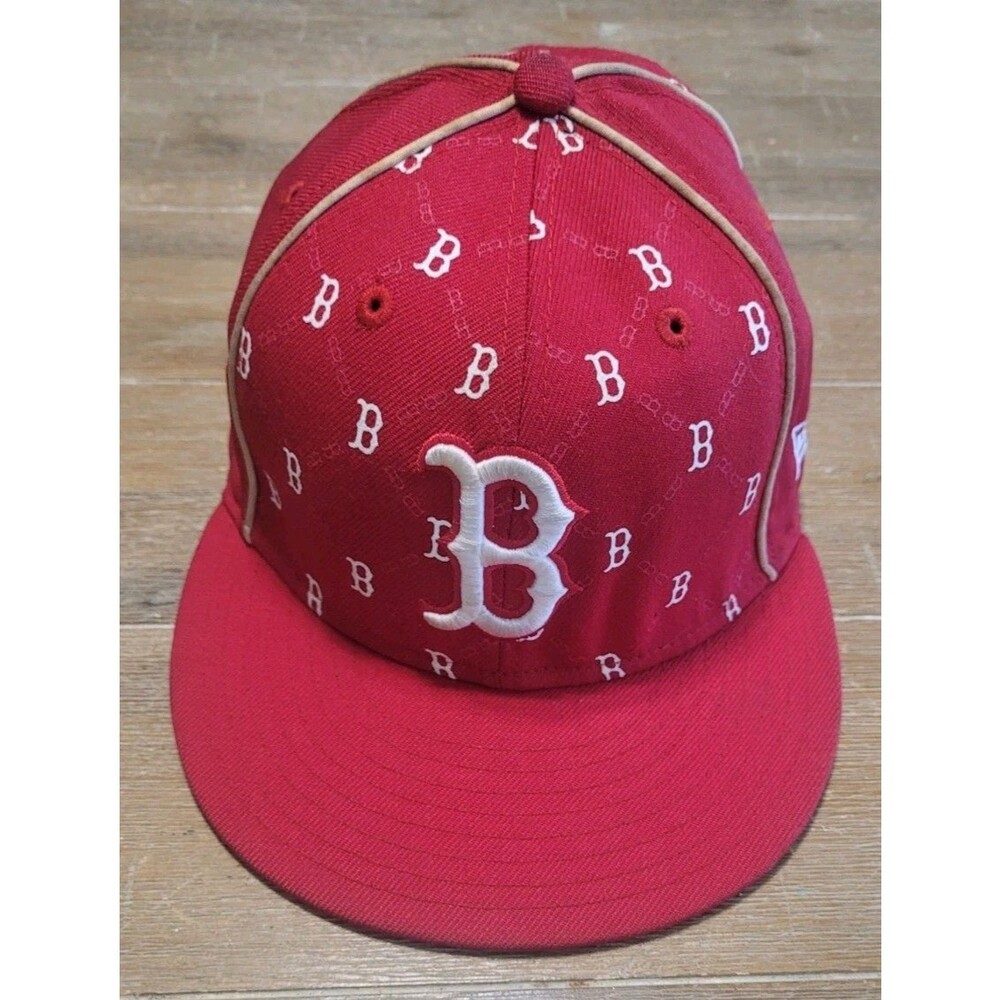 Rare Boston Red Sox 59Fifty Fitted 7 3/8 Red Hat New Era MLB Multiple Logos WOOL